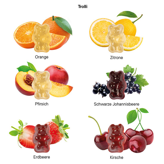 Fruchtgummi Tetraeder, Folie transparent, Trolli Fruchtgummibären, 30% Fruchtsaftqualität Exquisit
