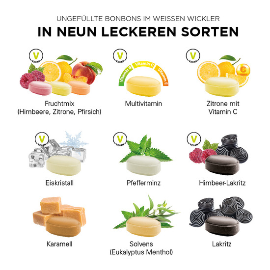 Solvens (Eukalyptus Menthol) Bonbon im weißen, kompostierbaren Wickler