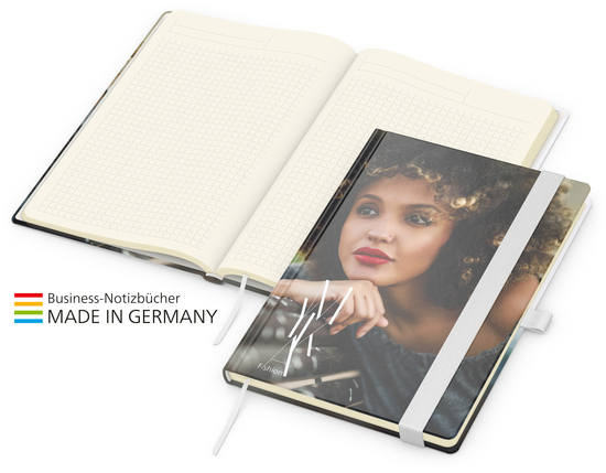 Notizbuch Match-Book Creme Bestseller A5 Cover-Star gloss-individuell, weiß