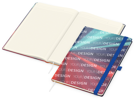 Notizbuch Match-Book Creme Bestseller, A4, Cover-Star, gloss-individuell, mittelblau