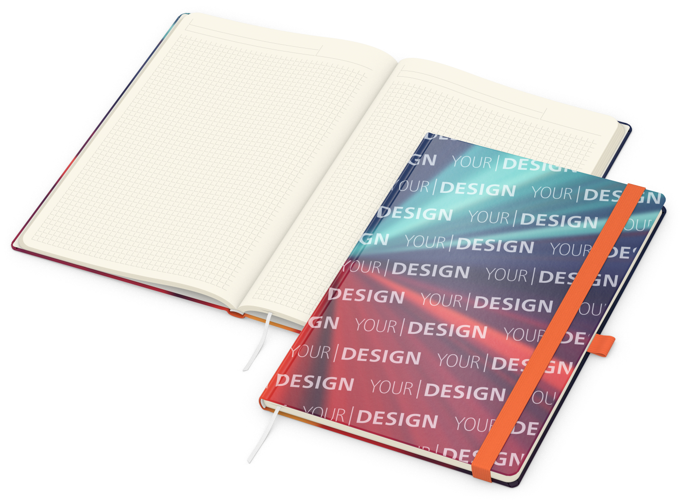 Notizbuch Match-Book Creme Bestseller, A4, Cover-Star, gloss-individuell, orange
