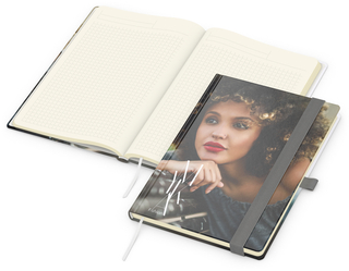Notizbuch Match-Book Creme Bestseller, A5, Cover-Star, gloss-individuell, silbergrau