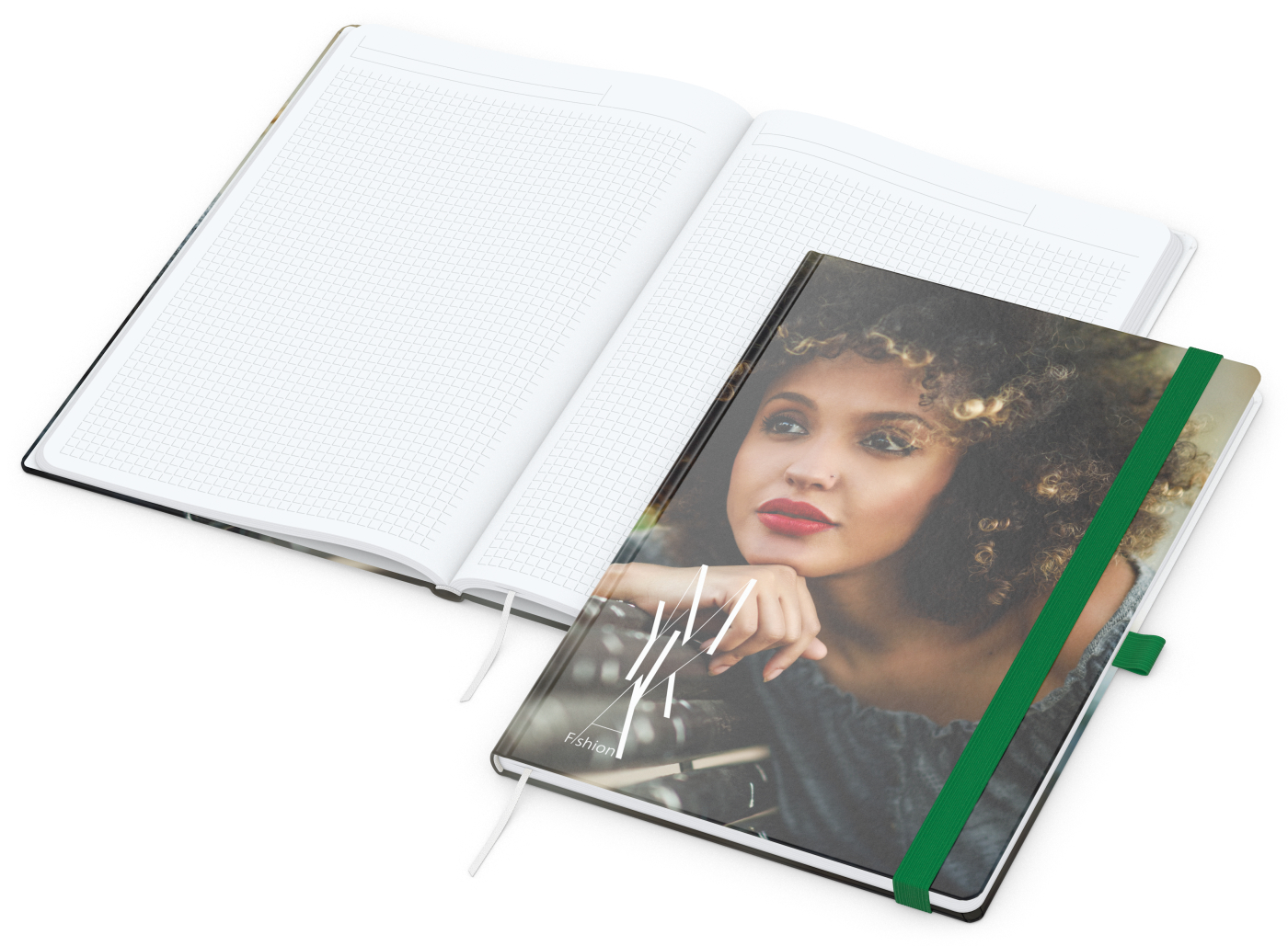 Notizbuch Match-Book White Bestseller, A4, Cover-Star, matt-individuell, grün