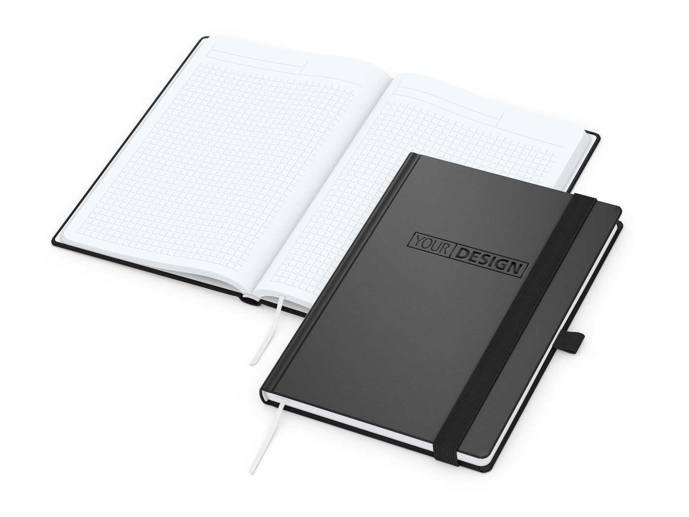 Notizbuch Vision-Book White Bestseller, A5, schwarz inkl. Prägung schwarz-glänzend