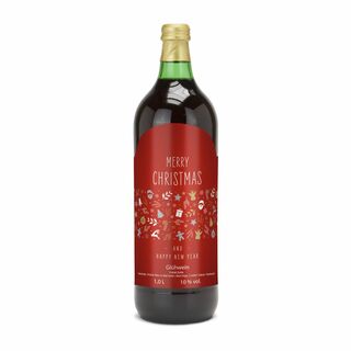 Glühwein - Flasche grün, 1 l - Motiv: Merry Christmas (rot) 2K1941d