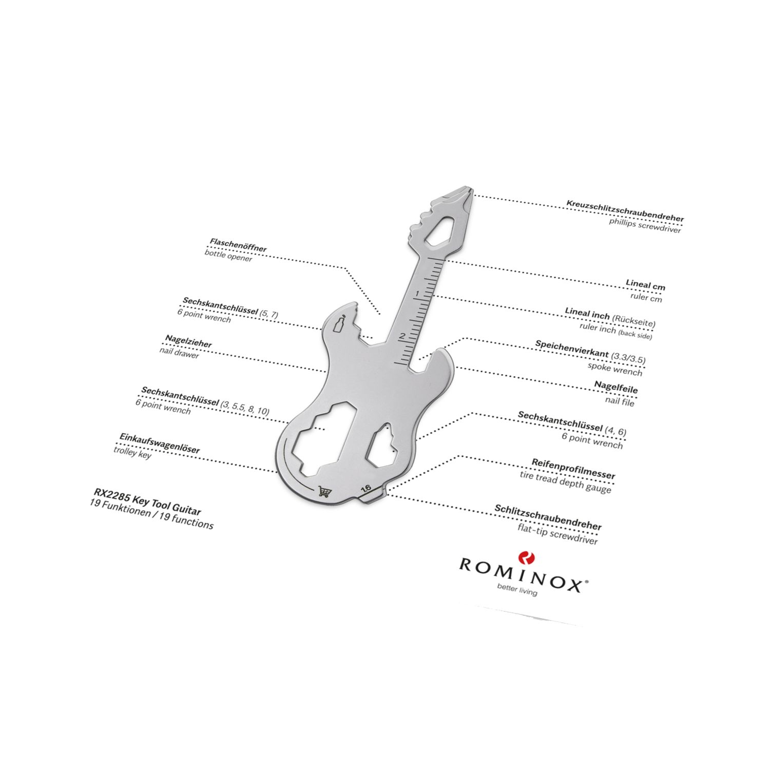ROMINOX® Key Tool Guitar (19 Funktionen) Viel Glück 2K2109k