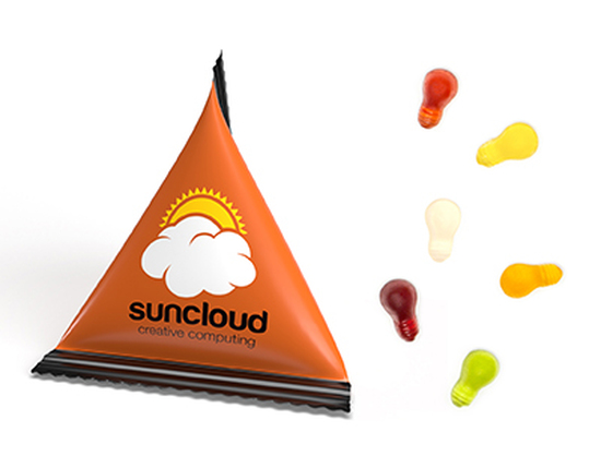 Mini Tetraeder Fruchtgummi 10 g Glühbirne Standard-Folie weiß