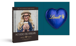 Werbekarte mit Lindt Schokoladen Herz 20 g 20 g  blau