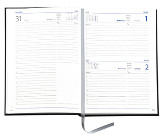 Buchkalender "Trend Chefkalender D" im Format 14,5 x 20,5 cm, deutsches Kalendarium Grau/Blau mit Leseband, 352 Seiten Fadenheftung, Eckenperforation, Einband Slinky mittelblau