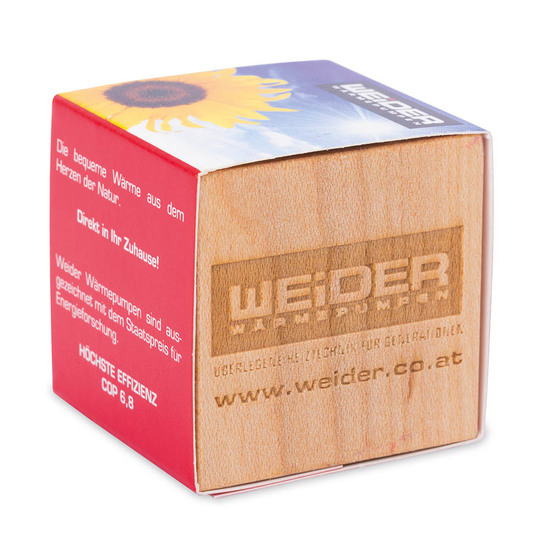 Pflanz-Holz mit Samen (Graspapier-Banderole) - Kräutermischung, 1 Seite gelasert