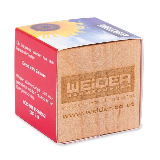 Pflanz-Holz mit Samen - Ringelblume, 1 Seite gelasert