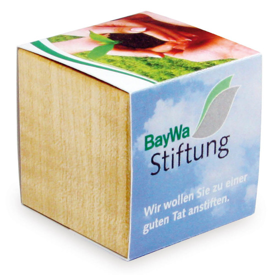 Pflanz-Holz Magnet mit Samen - Glücksklee-Zwiebel, 1 Seite gelasert (* Je nach Verfügbarkeit der Glücksklee-Zwiebeln)