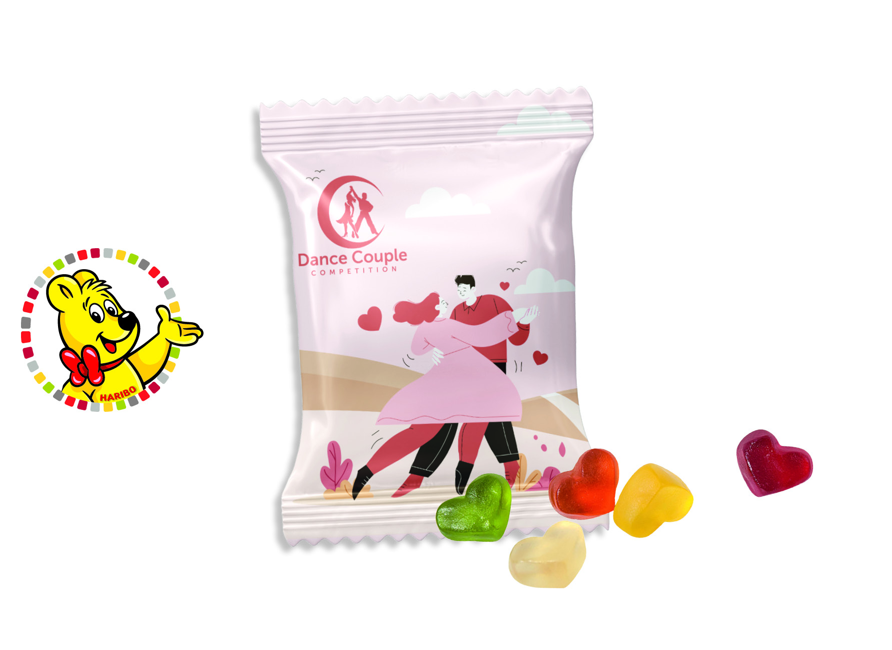 HARIBO Standardformen Werbetüte, Inhalt: HARIBO Herzen bunt gemischt ca. 15 g