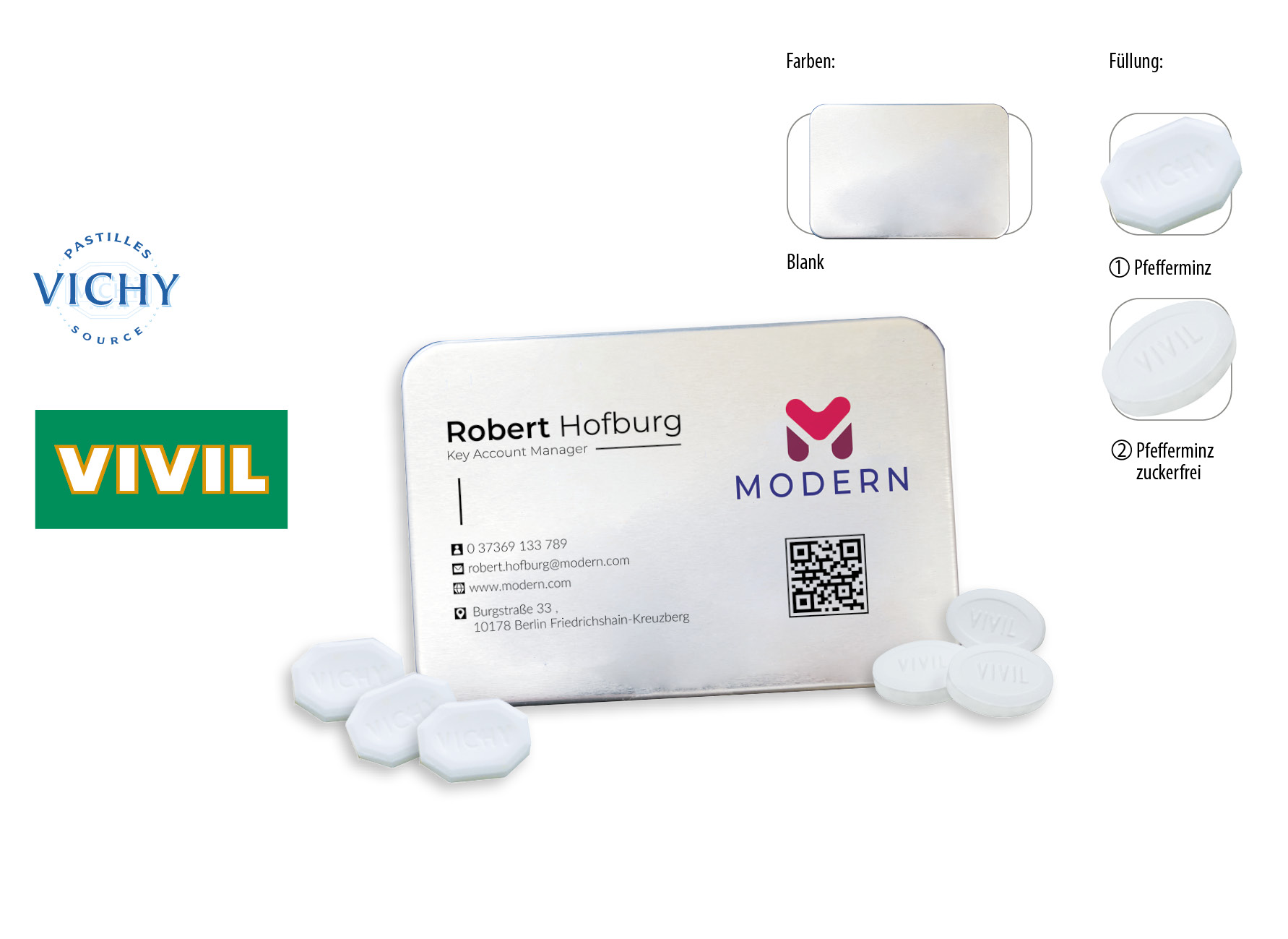 Visitbox, Inhalt: VIVIL Extra Strong, zuckerfrei (Dose) ca. 27 g
